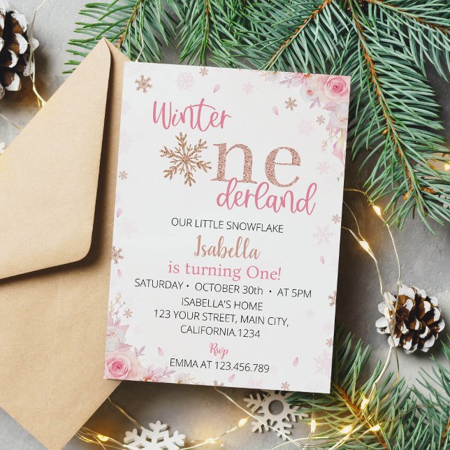Winter Onederland Pink Birthday Party Invitation (Creator Uploaded)