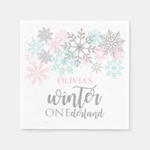 Winter Onederland Pink blue silver glitter Napkins