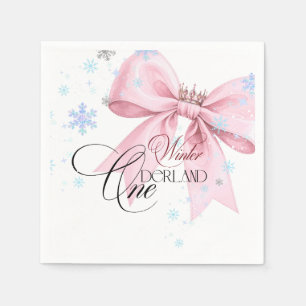 Winter ONEderland Pink Bow 1st Birthday Party Napkins