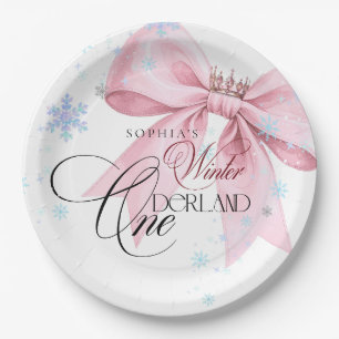 Winter ONEderland Pink Bow 1st Birthday Party Paper Plates
