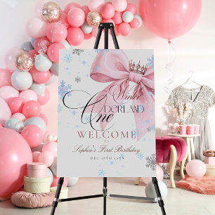 Winter Onederland Pink Bow 1st Birthday Welcome  Foam Board