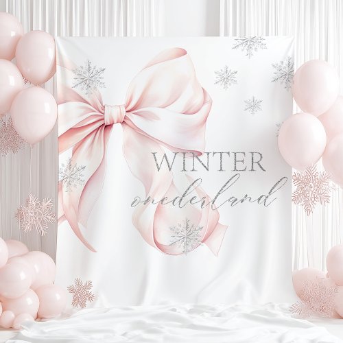 Winter Onederland Pink Bow  Backdrop