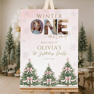 Winter Onederland Pink Bow First Birthday Photo Foam Board