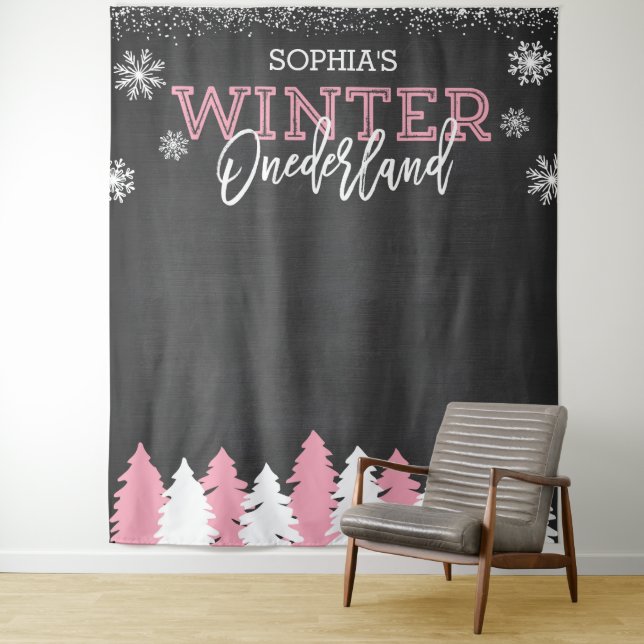 Winter Onederland Pink Chalkboard Backdrop (In Situ)