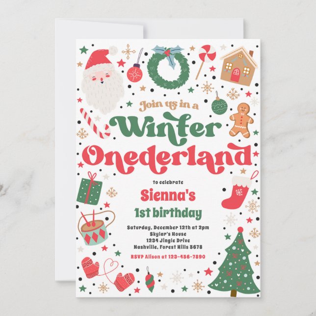 Winter ONEderland Pink Christmas Birthday Party Invitation (Front)