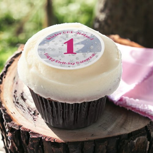 Winter ONEderland Pink First Birthday Snowflakes Edible Frosting Rounds