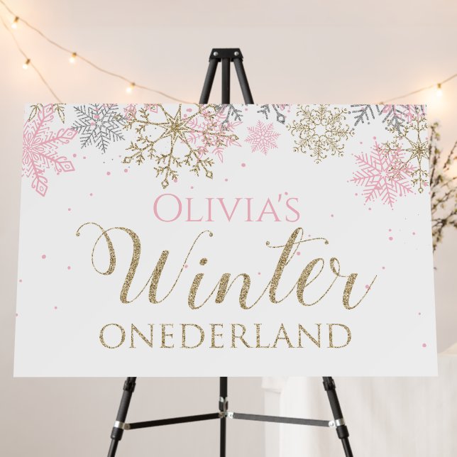 Winter Onederland Pink Girl First Birthday Foam Bo Foam Board (In Situ (Stand))