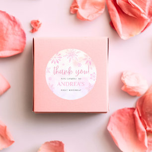 Winter ONEderland Pink Glitter Snowflake 1st Bday Classic Round Sticker