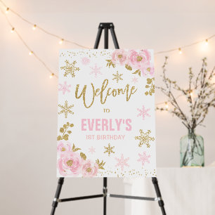 Winter ONEderland Pink & Gold Birthday Welcome Foam Board