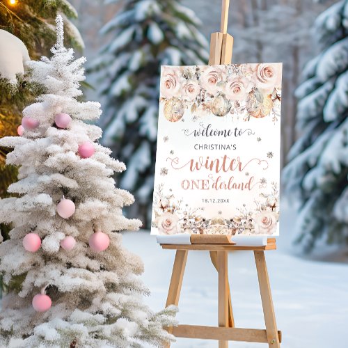 Winter ONEderland Pink Gold Birthday Welcome Foam Board