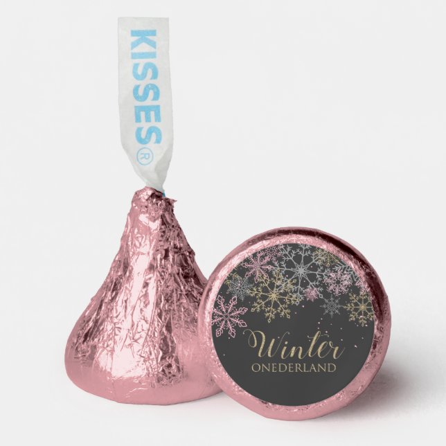 Winter Onederland Pink Gold Snowflake 1st Birthday Hershey®'s Kisses® (Front)