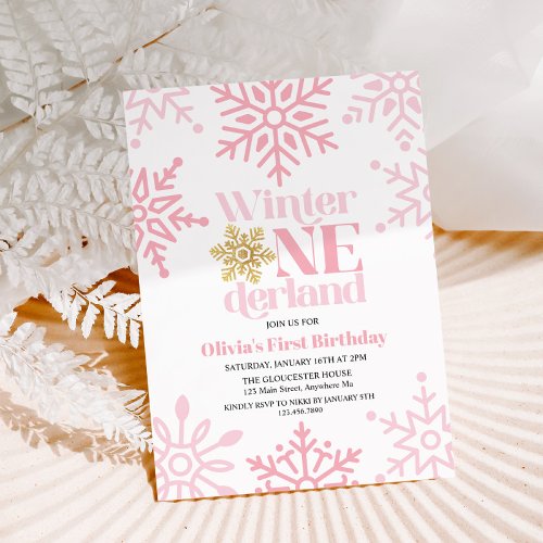 Winter Onederland Pink Gold Snowflake 1st Birthday