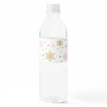 Winter Onederland Pink Gold Snowflake Birthday Water Bottle Label
