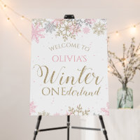 Winter Onederland Pink Gold Snowflake Welcome