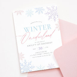 Winter Onederland Pink Purple Glitter 1st Birthday Invitation