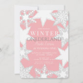 Winter Onederland Pink & Silver 1st Birthday Invitation (Front)