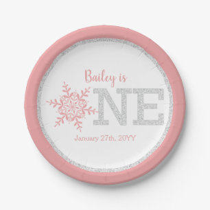 Winter ONEderland Pink Silver 1st Birthday Paper Plates