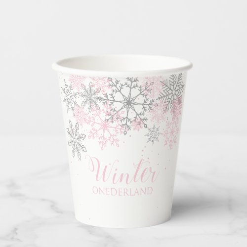 Winter ONEderland pink silver 1st birthday party Paper Cups