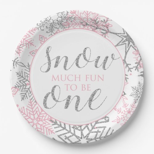 Winter Onederland pink silver 1st birthday party Paper Plates