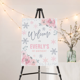 Winter ONEderland Pink & Silver Birthday Welcome  Foam Board