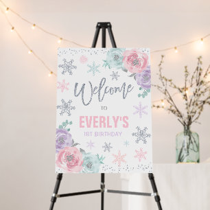 Winter ONEderland Pink & Silver Birthday Welcome Foam Board