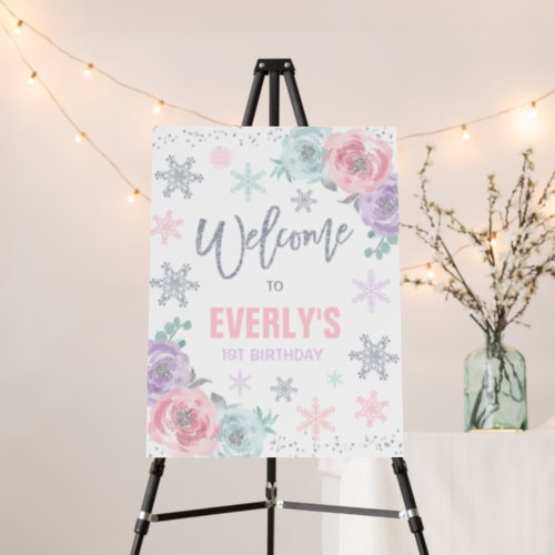 Winter ONEderland Pink  Silver Birthday Welcome Foam Board