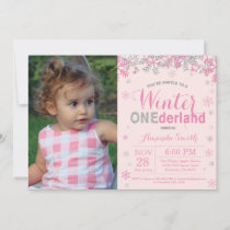 Winter Onederland Pink Silver Girl 1st Birthday Invitation