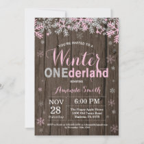 Winter Onederland Pink Silver Girl 1st Birthday Invitation