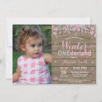 Winter Onederland Pink Silver Girl 1st Birthday Invitation