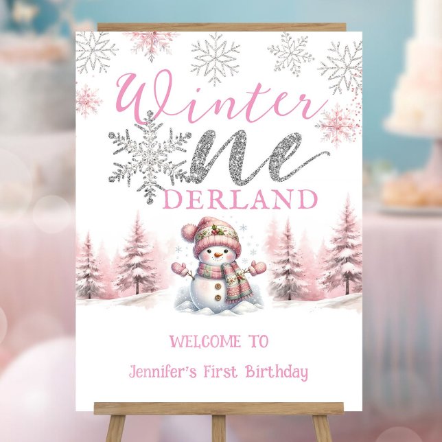 Winter Onederland Pink Silver Glitter 1st Birthday Foam Board (Creator Uploaded)