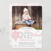 Winter ONEderland Pink Silver Glitter 1st Birthday Invitation (Front/Back)