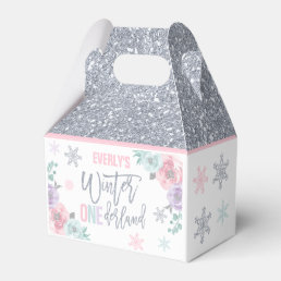 Winter ONEderland Pink Silver Snowflake Party Favor Boxes
