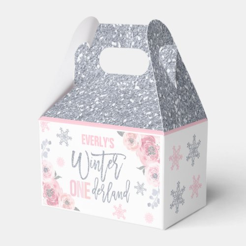 Winter ONEderland Pink Silver Snowflake Party Favor Boxes