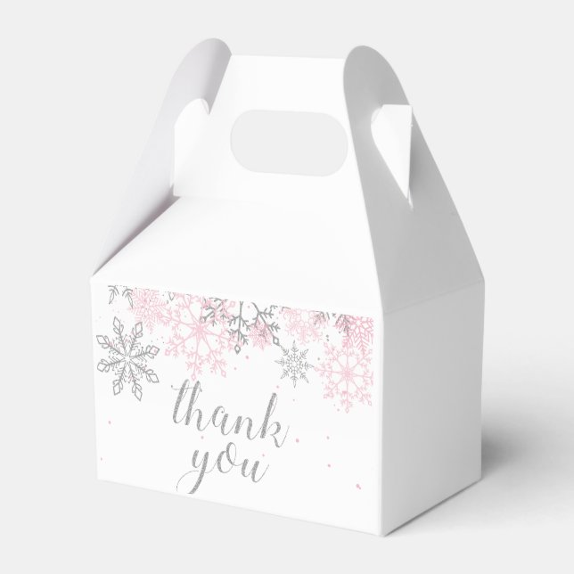 Winter Onederland Pink Silver snowflake thank you Favor Boxes (Front Side)