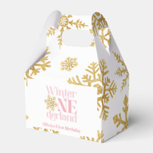 Winter Onederland Pink Snowflake 1st Birthday Favor Boxes