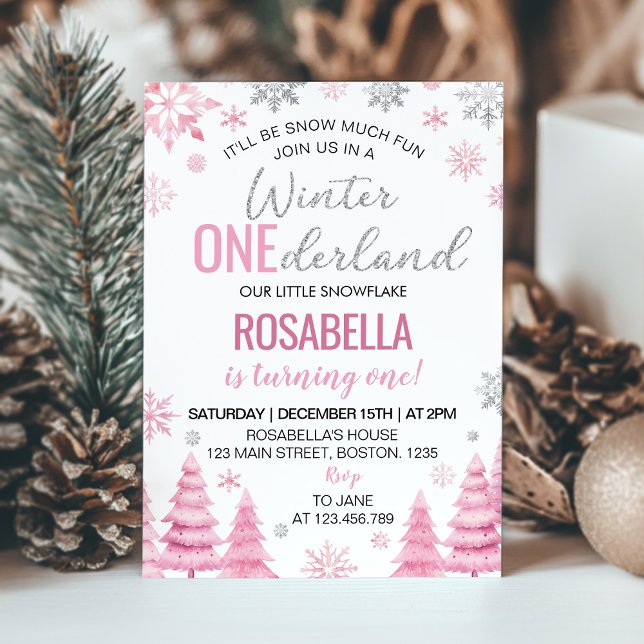 Winter Onederland Pink Snowflake 1st Birthday  Invitation (Creator Uploaded)