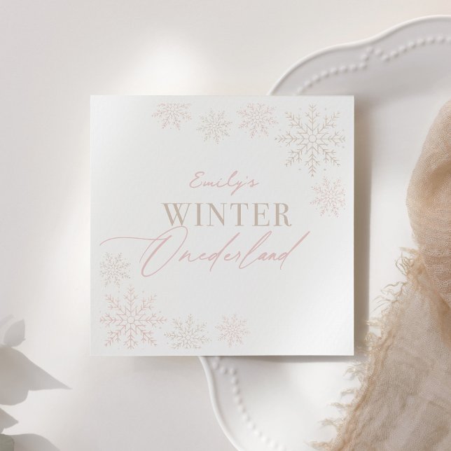 Winter Onederland Pink Snowflake 1st Birthday Napkins (Creator Uploaded)