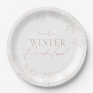 Winter Onederland Pink Snowflake 1st Birthday Paper Plates