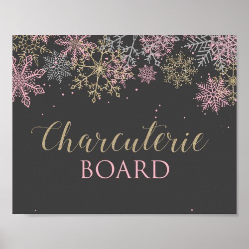 Winter Onederland Pink Snowflake Charcuterie Sign