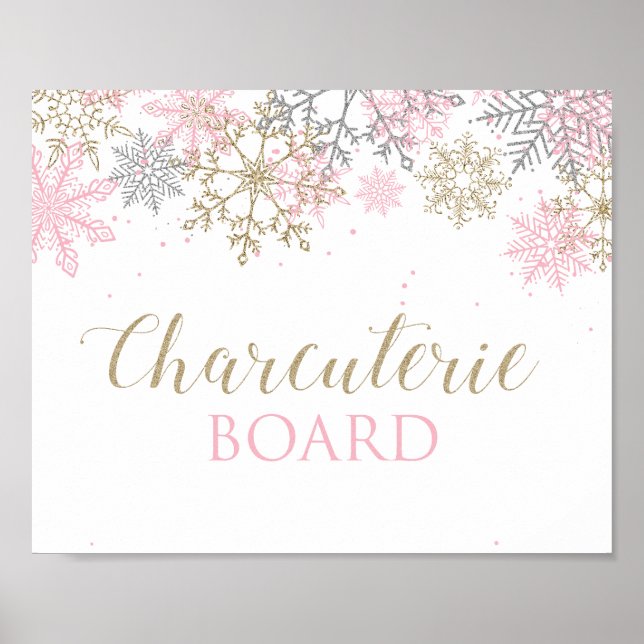 Winter Onederland Pink Snowflake Charcuterie Sign (Front)