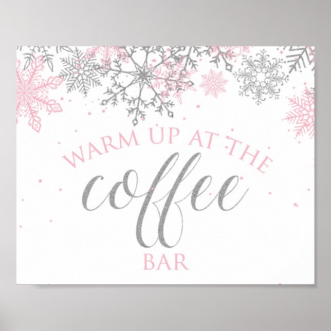 Winter Onederland Pink Snowflake Coffee Bar Sign (Front)