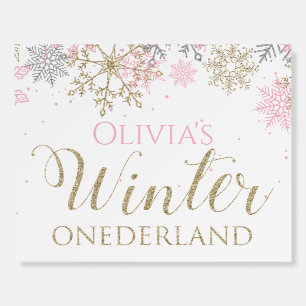 Winter Onederland Pink Snowflake First Birthday Foam Board