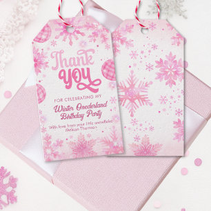 Winter Onederland Pink Snowflake First Birthday Gift Tags