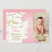 Winter Onederland Pink Snowflake Girl Birthday Invitation (Front/Back)