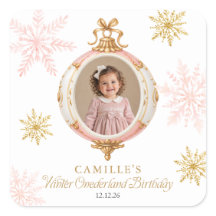 Winter ONEderland Pink Snowflake Photo Sticker