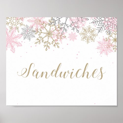 Winter Onederland Pink Snowflake Sandwich Sign