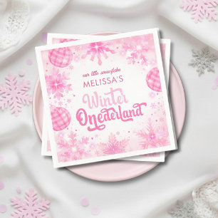 Winter Onederland Pink Snowflakes Girl's Birthday Napkins
