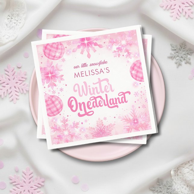 Winter Onederland Pink Snowflakes Girl's Birthday Napkins (Creator Uploaded)