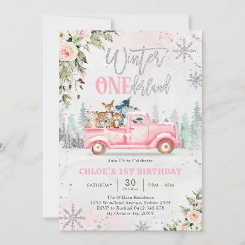 Winter ONEderland Pink Truck Girl 1st Birthday
