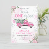 Winter Onederland Pink Truck Girl  First Birthday Invitation (Standing Front)